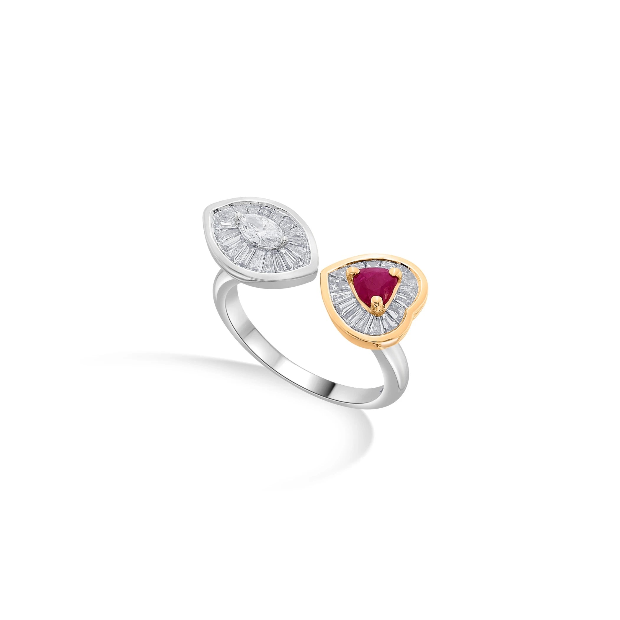 Iris Ruby Heart & Diamond Eye Ring - Zen Diamond India
