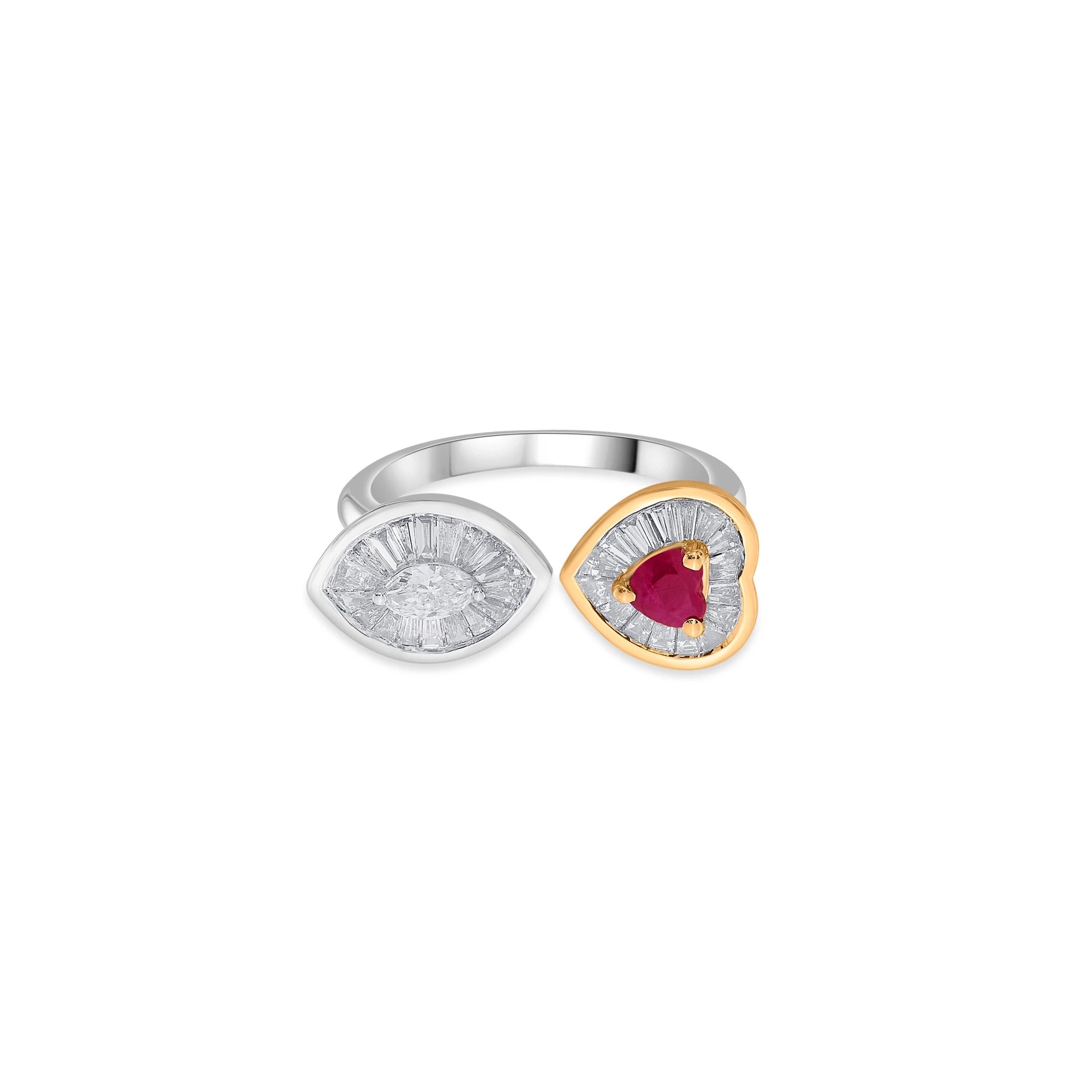 Iris Ruby Heart & Diamond Eye Ring - Zen Diamond India