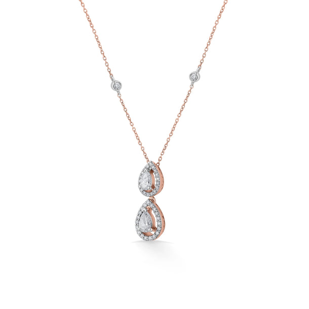 Solitaire Twin Teardrop Halo Necklace - Zen Diamond India