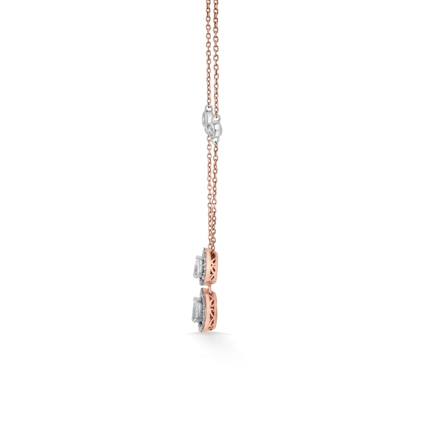 Solitaire Twin Teardrop Halo Necklace - Zen Diamond India