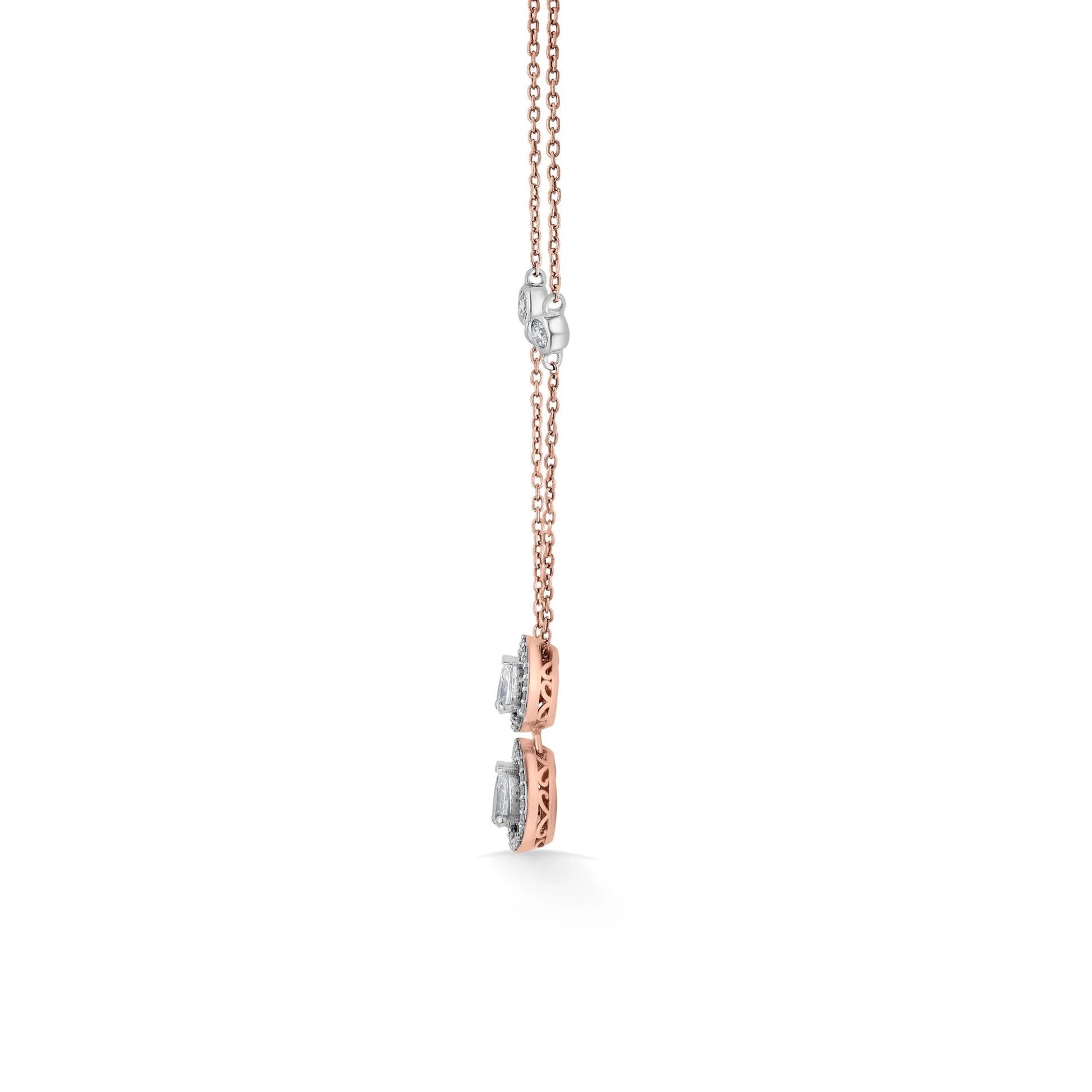 Solitaire Twin Teardrop Halo Necklace - Zen Diamond India