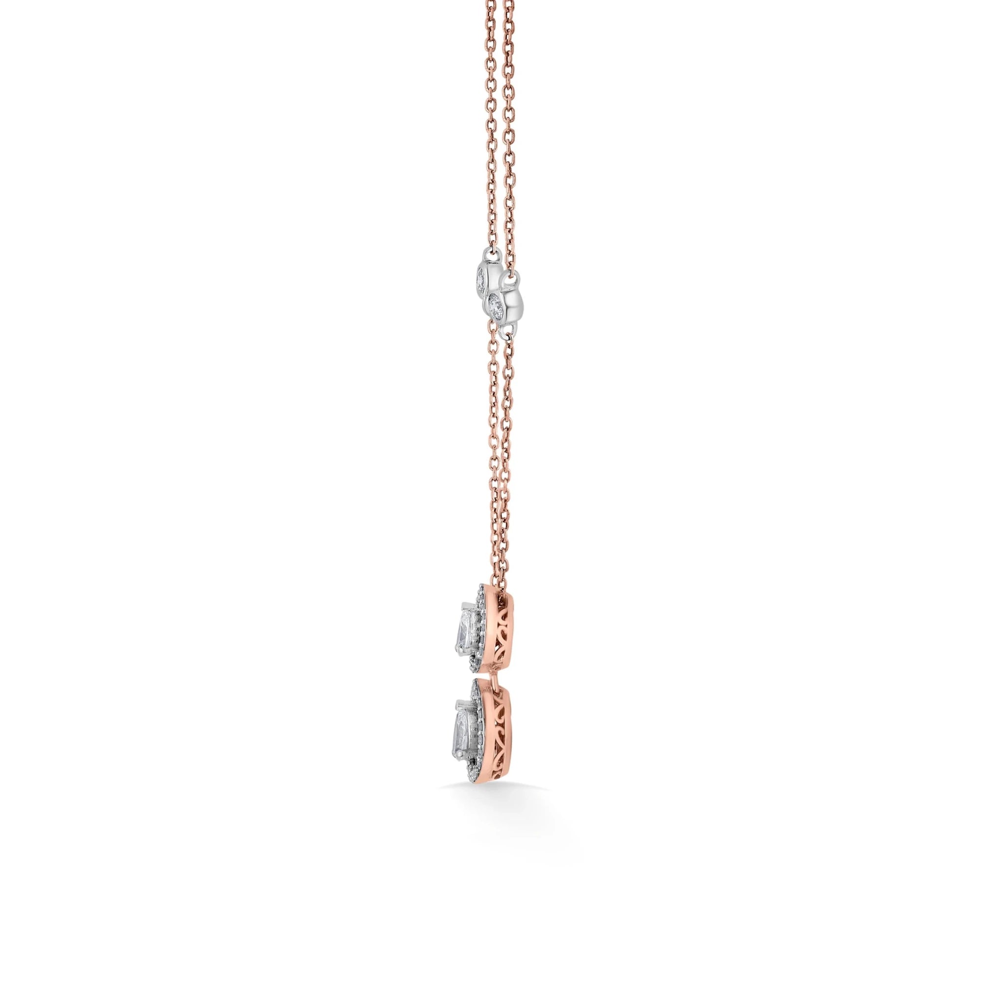 Solitaire Twin Teardrop Halo Necklace - Zen Diamond India
