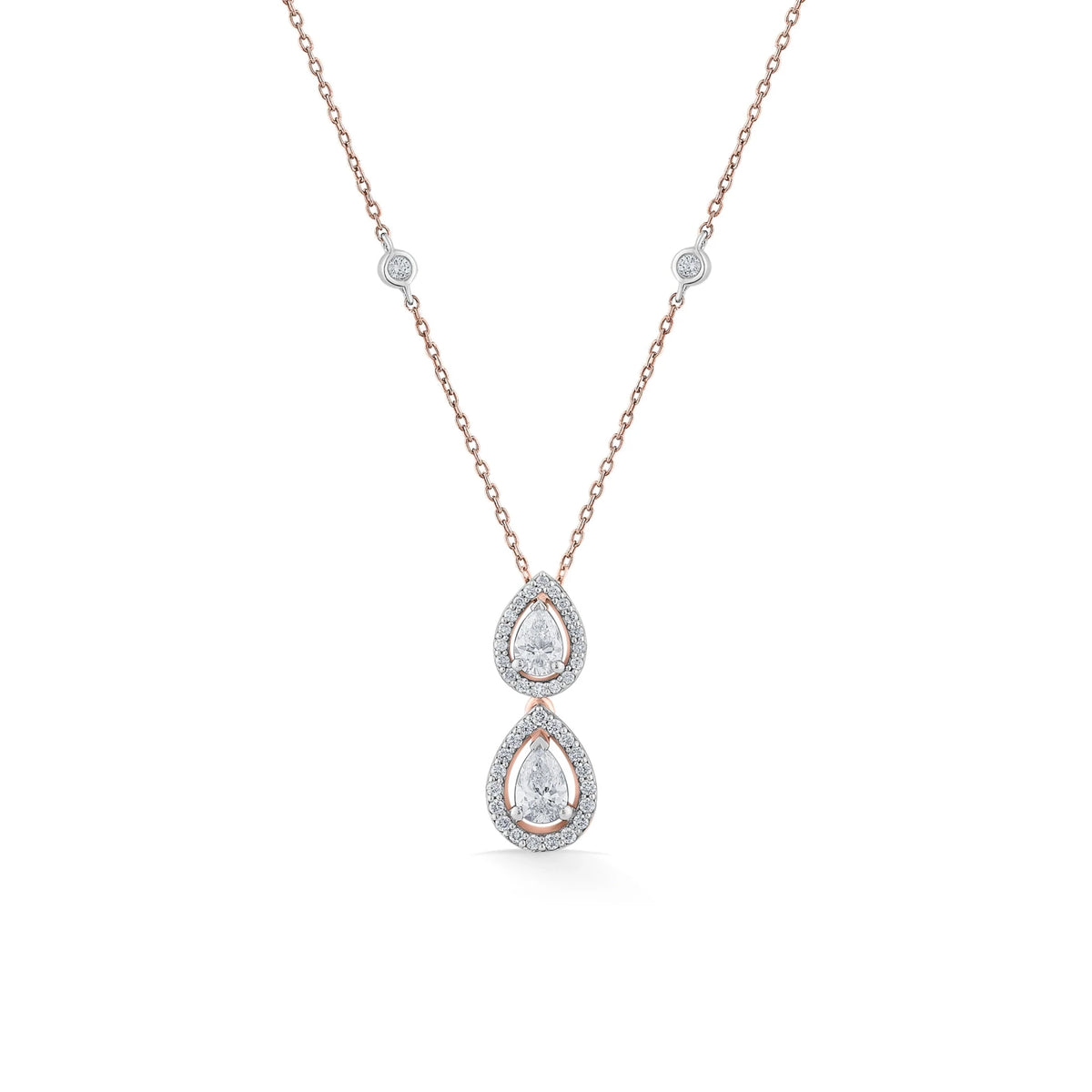 Solitaire Twin Teardrop Halo Necklace - Zen Diamond India