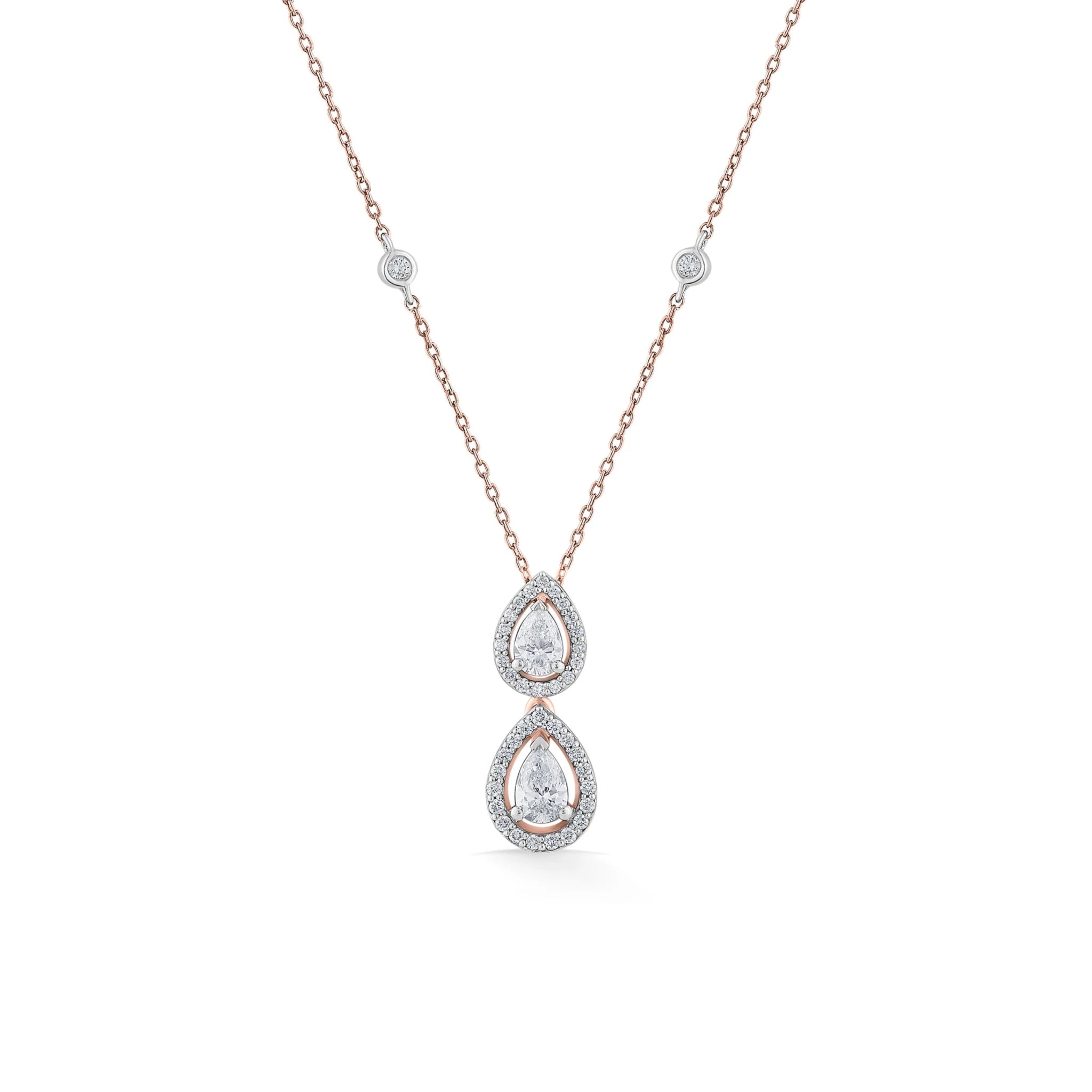Solitaire Twin Teardrop Halo Necklace - Zen Diamond India