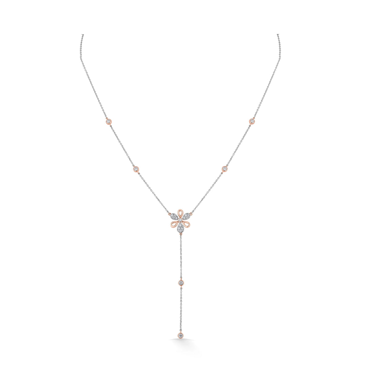 Petal Grace Diamond Y - Drop Necklace - Zen Diamond India