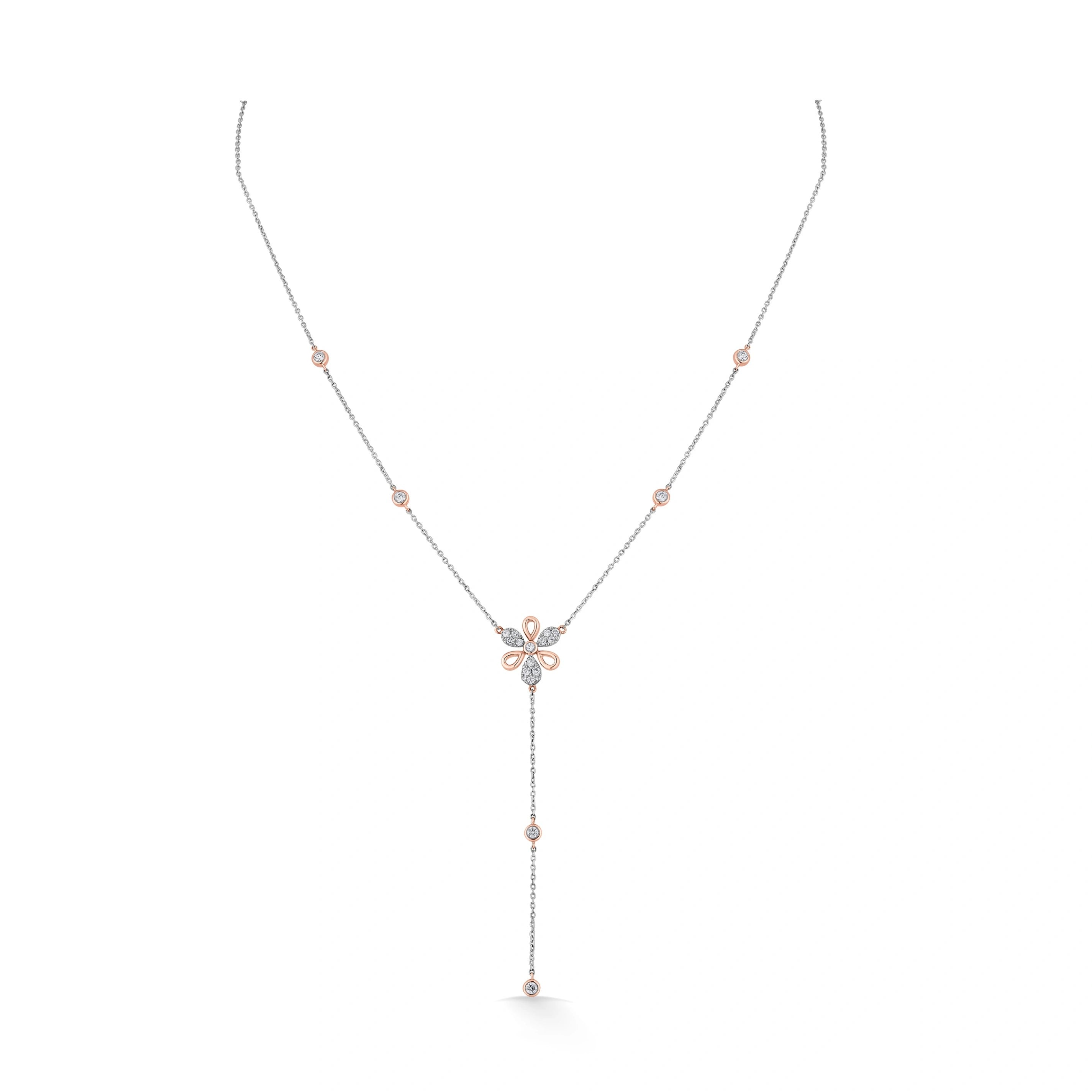 Petal Grace Diamond Y - Drop Necklace - Zen Diamond India