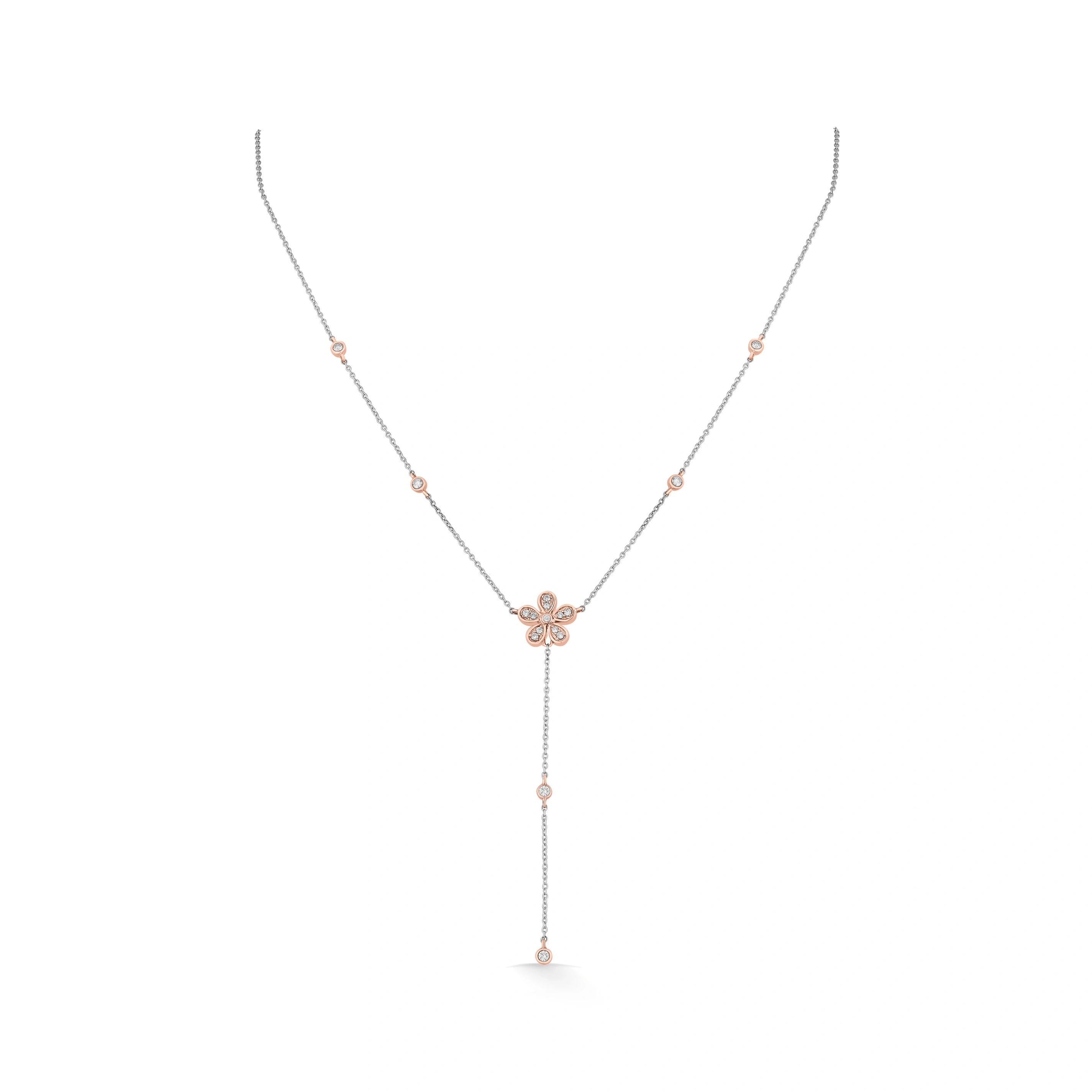 Blush Bloom Diamond Petal Lariat Necklace - Zen Diamond India