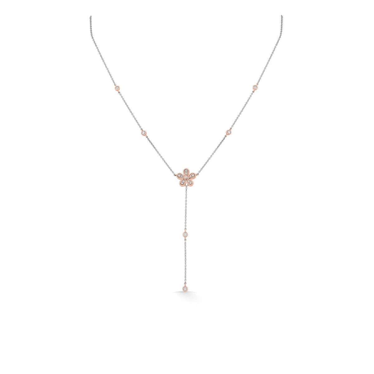 Blush Bloom Diamond Petal Lariat Necklace - Zen Diamond India