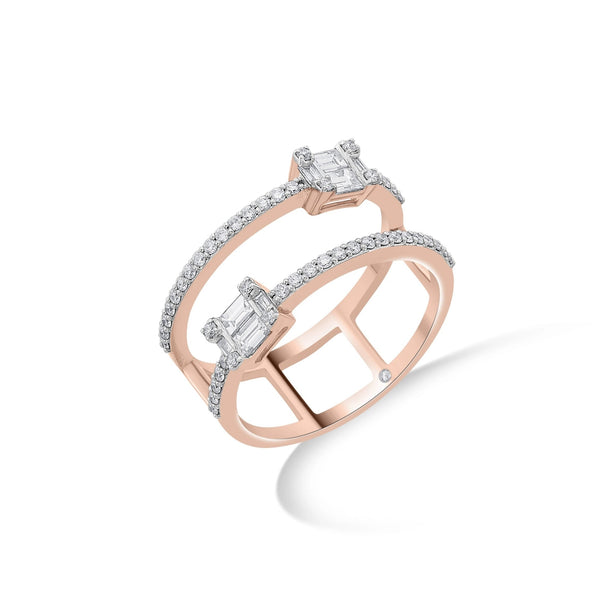 Rose Eclat Twin Emerald Diamond Ring