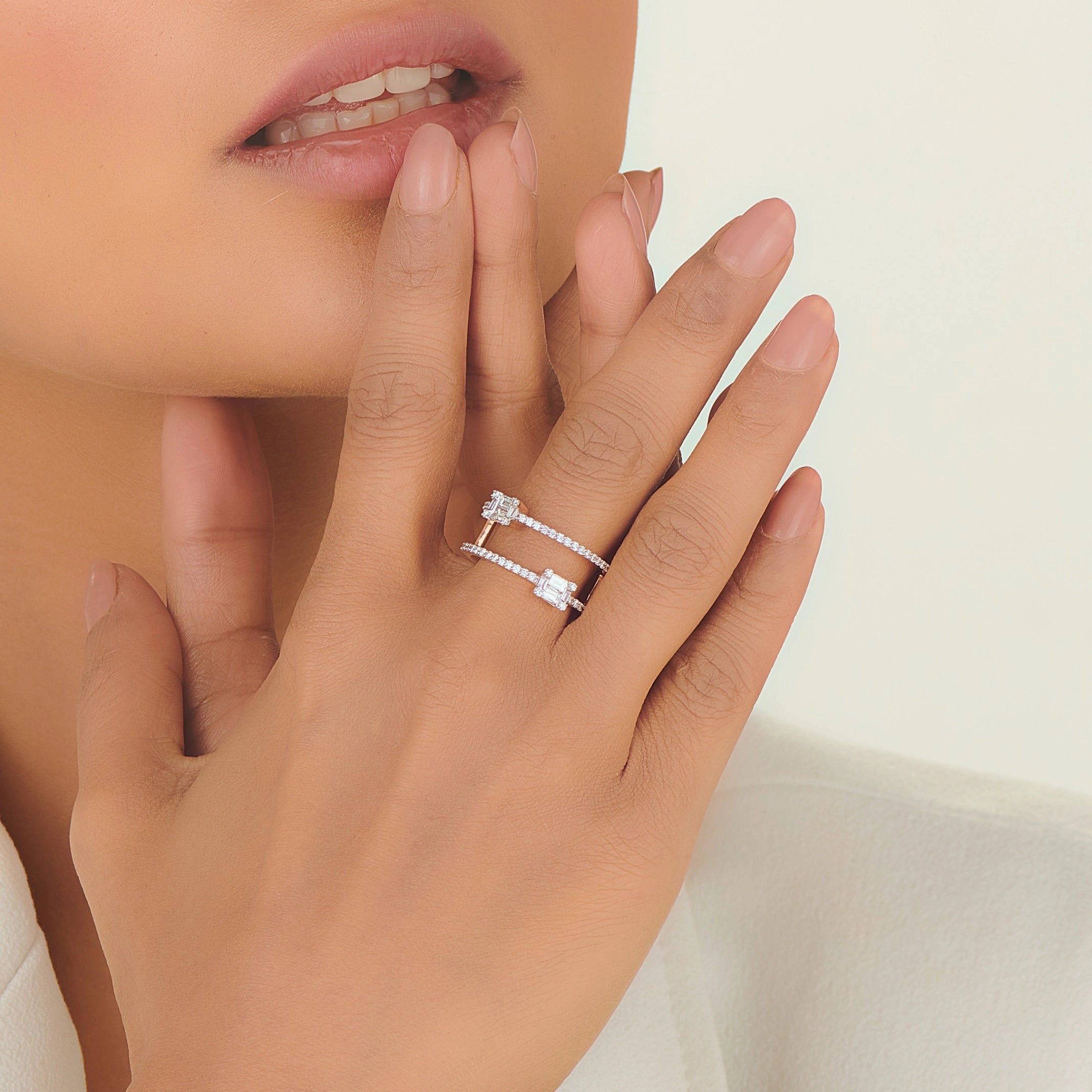 Rose Éclat Twin Emerald Diamond Ring - Zen Diamond India