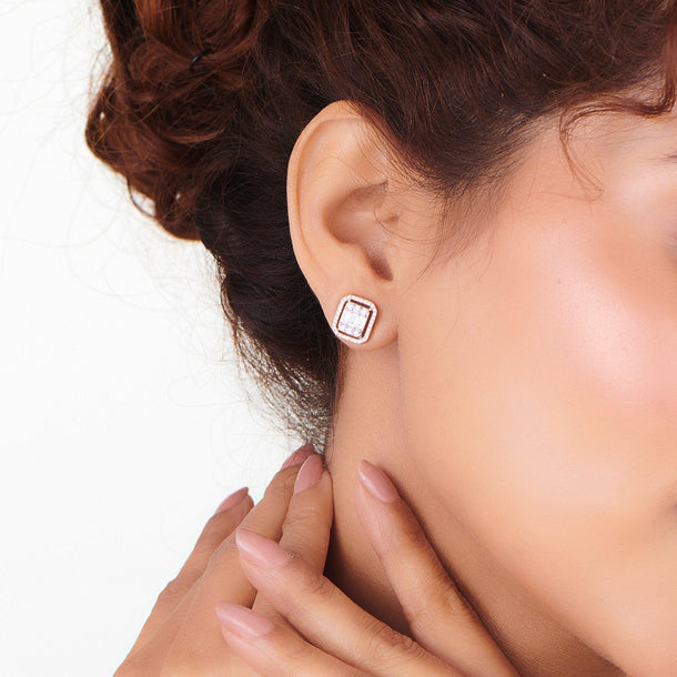 Signature Medium Emerald Pave Solitaire Earrings