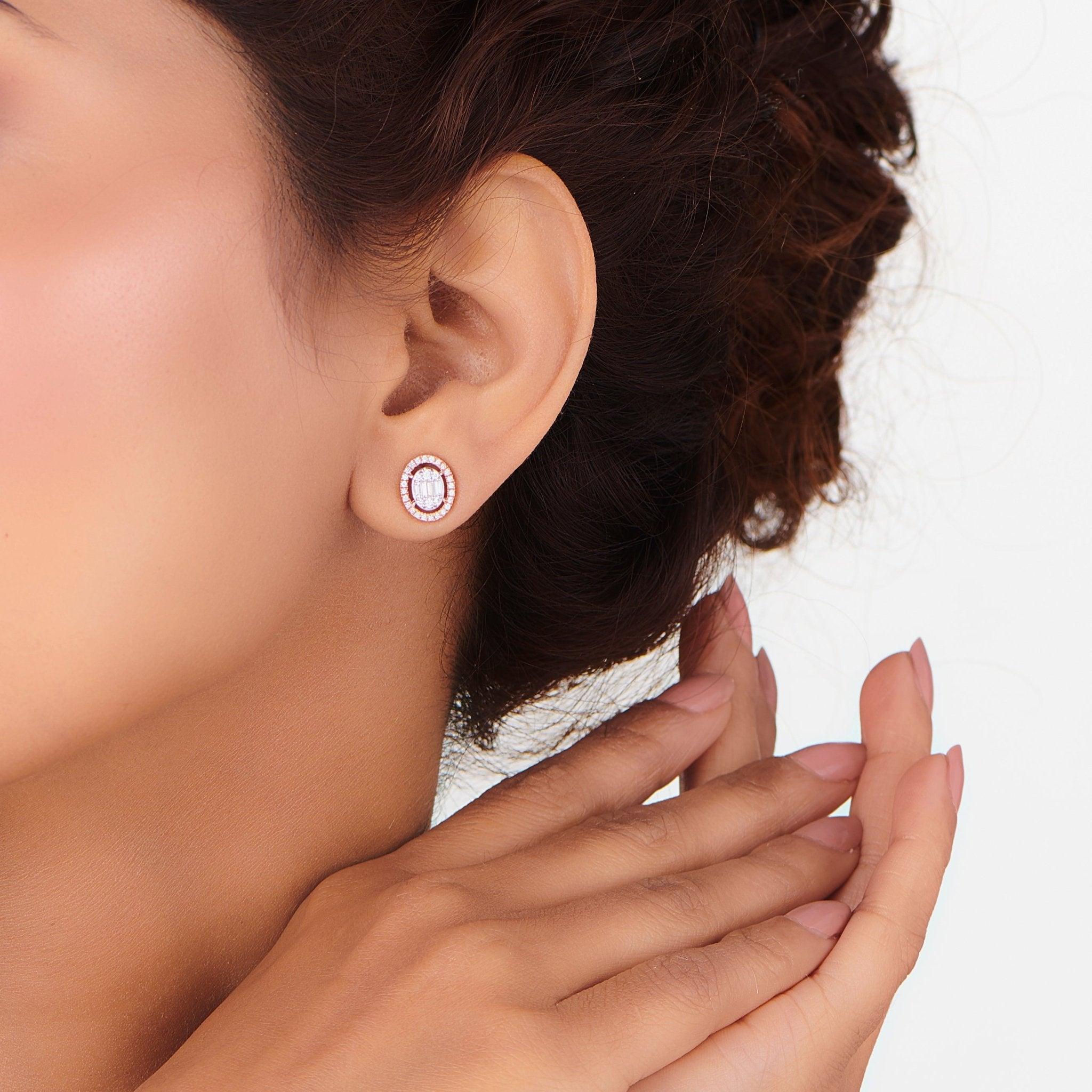 Signature Extra Small Oval Pave Solitaire Earrings