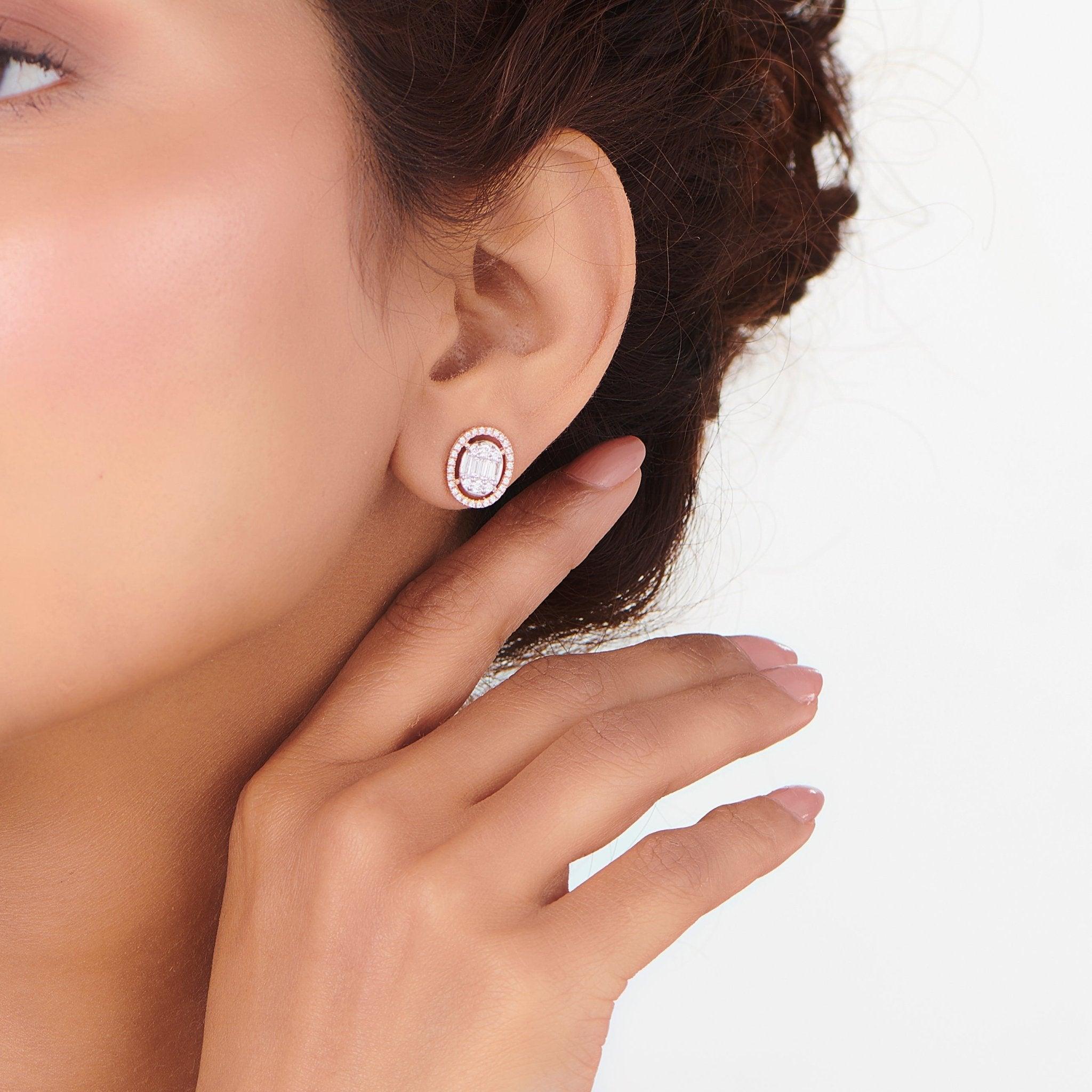 Signature Medium Oval Pave Solitaire Earrings