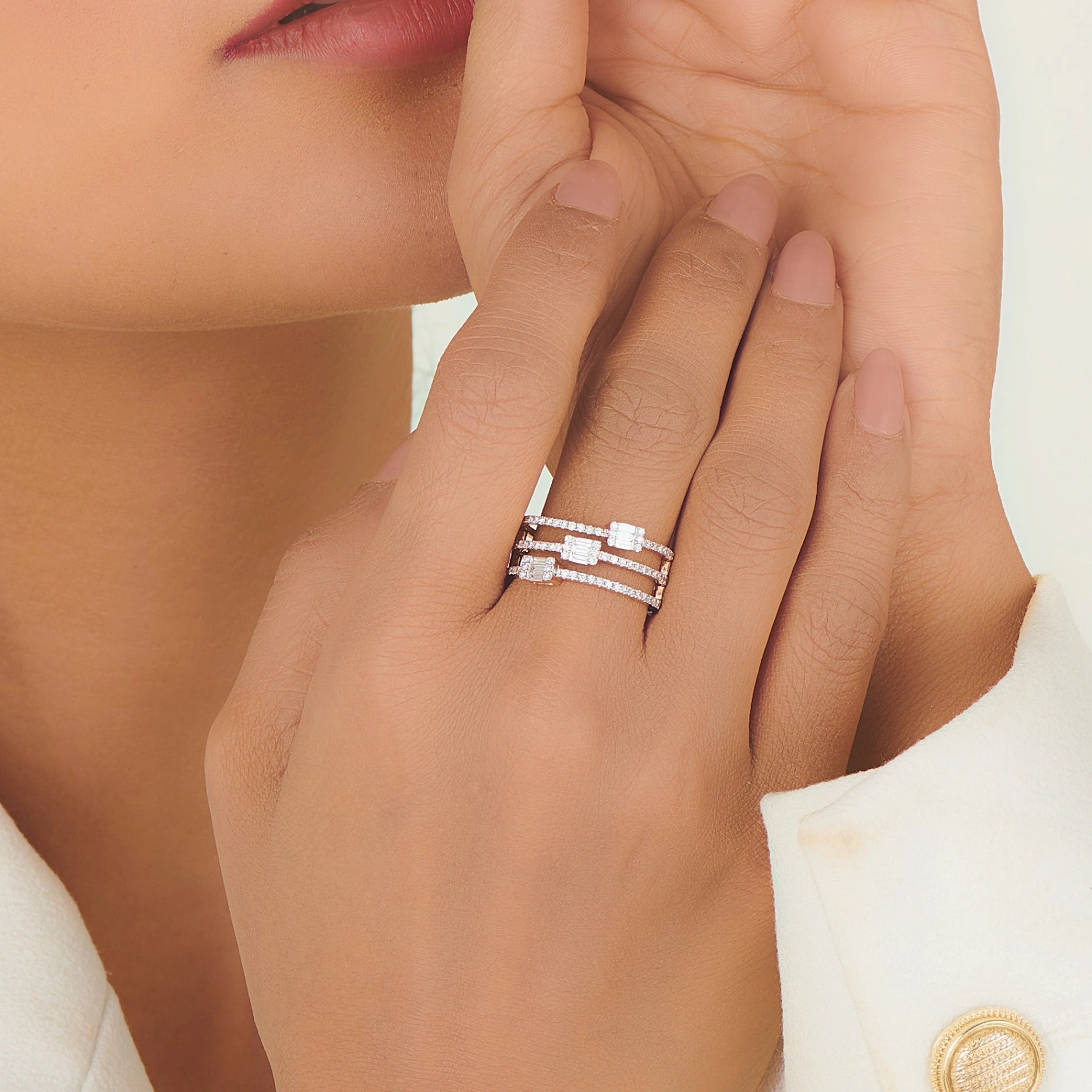 Enchante Triad Baguette Luxe Ring - Zen Diamond India