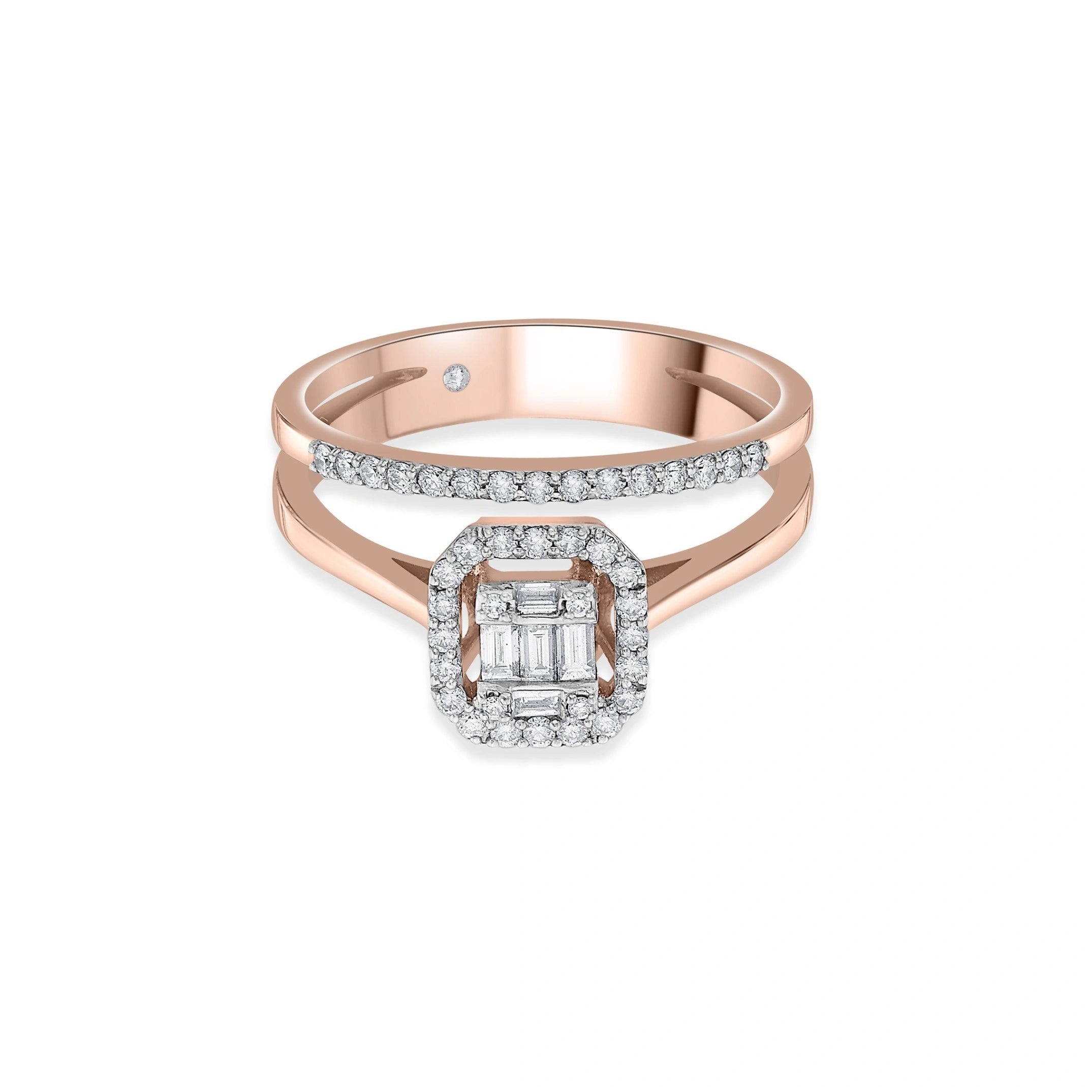 Enchante Baguette Halo Royale Ring - Zen Diamond India