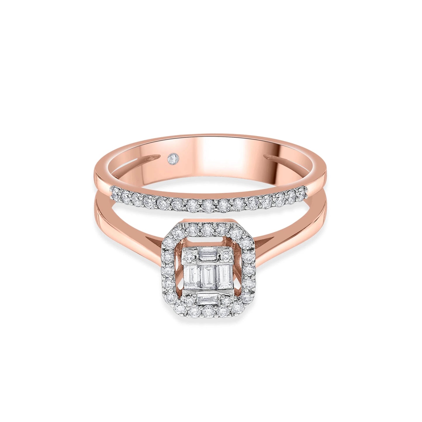 Enchante Baguette Halo Royale Ring - Zen Diamond India