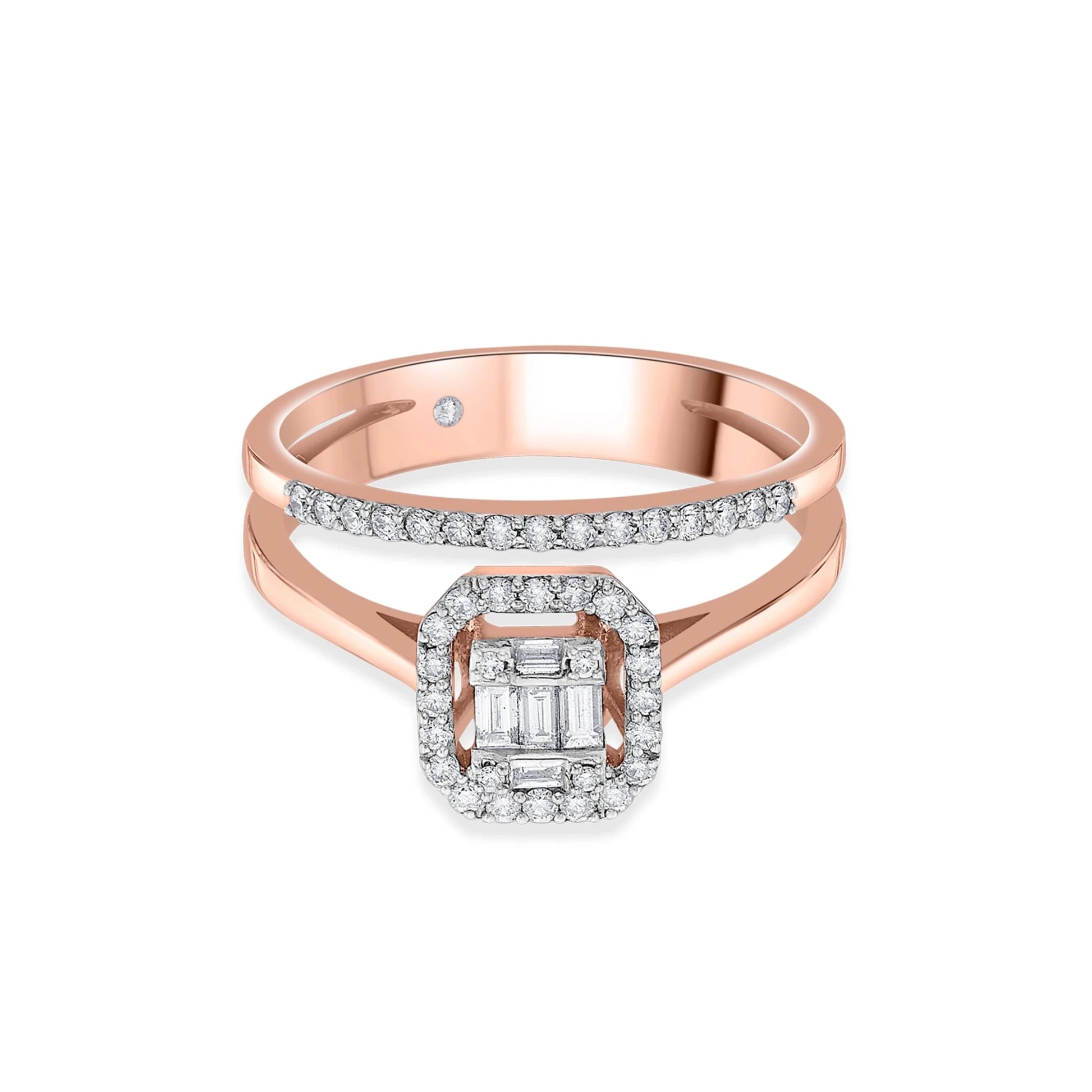 Enchante Baguette Halo Royale Ring - Zen Diamond India