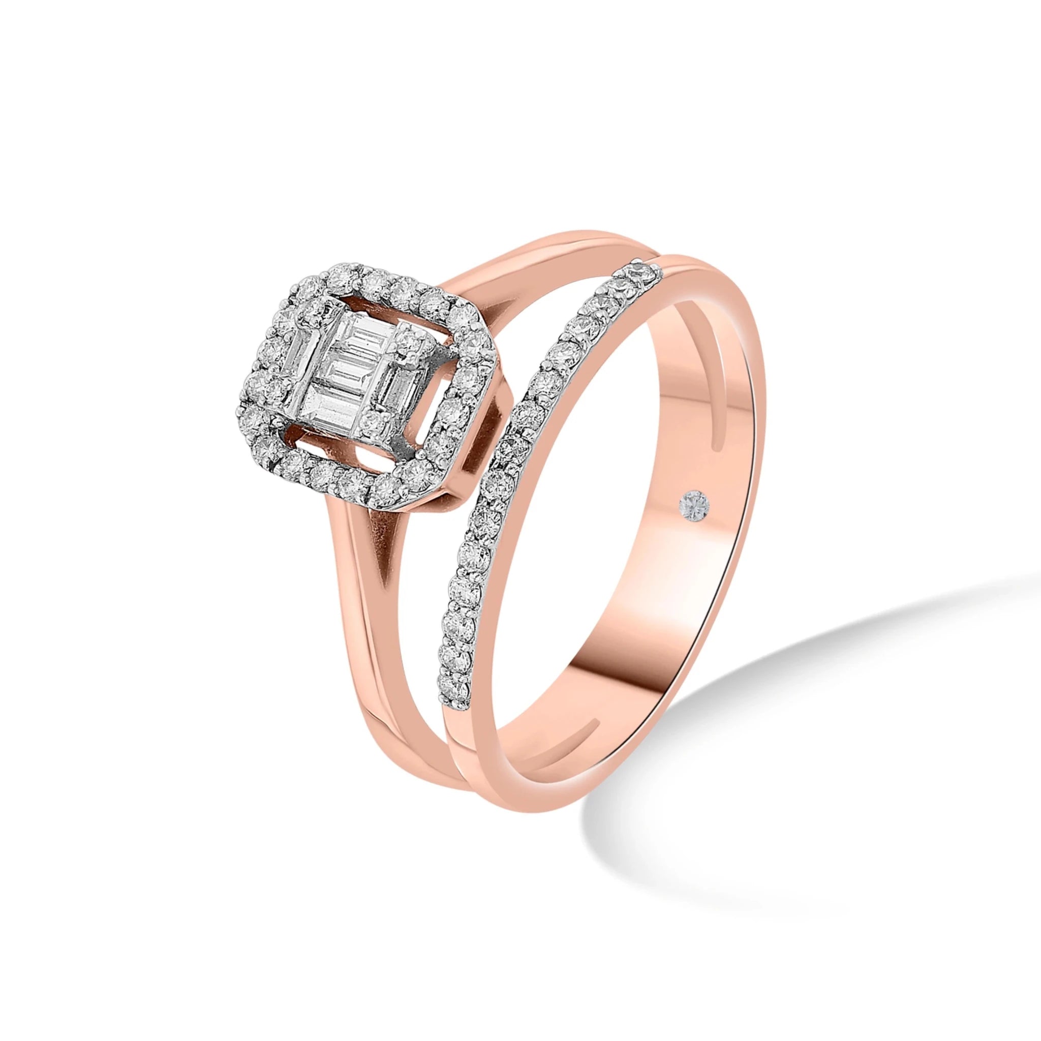 Enchante Baguette Halo Royale Ring - Zen Diamond India