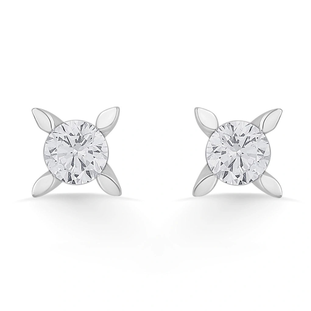 Solitaire SparklePetal Radiance Studs - Zen Diamond India