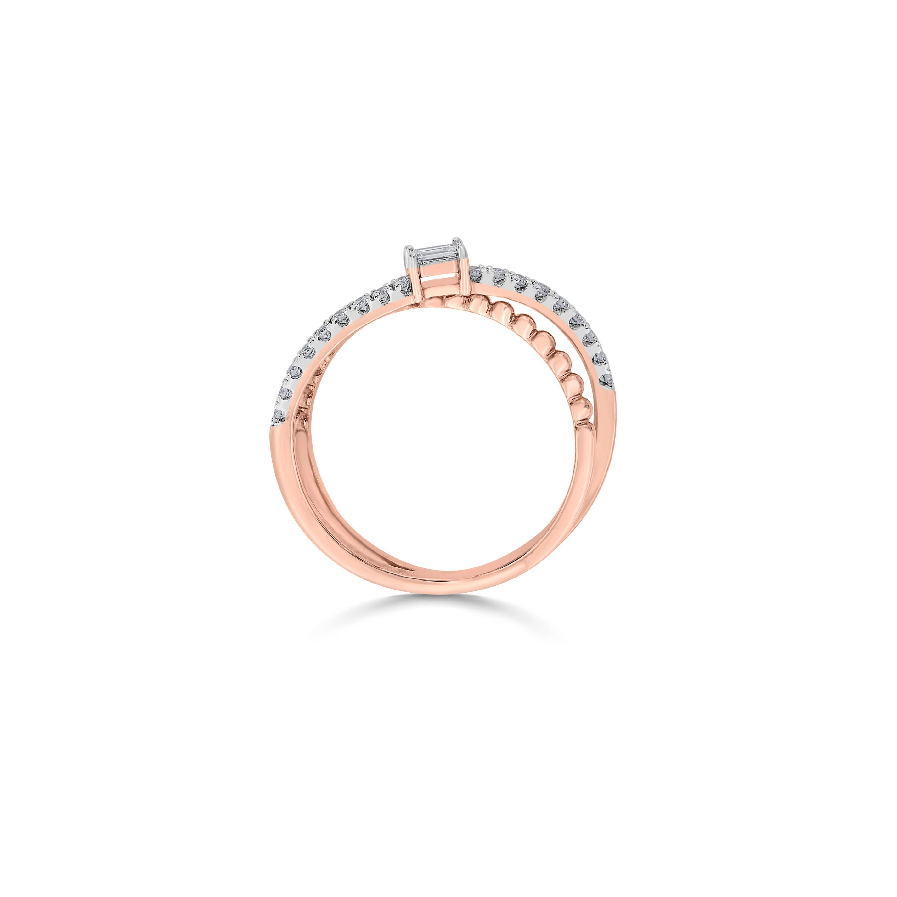 Facet Fusion Rosé Baguette Glam Ring - Zen Diamond India