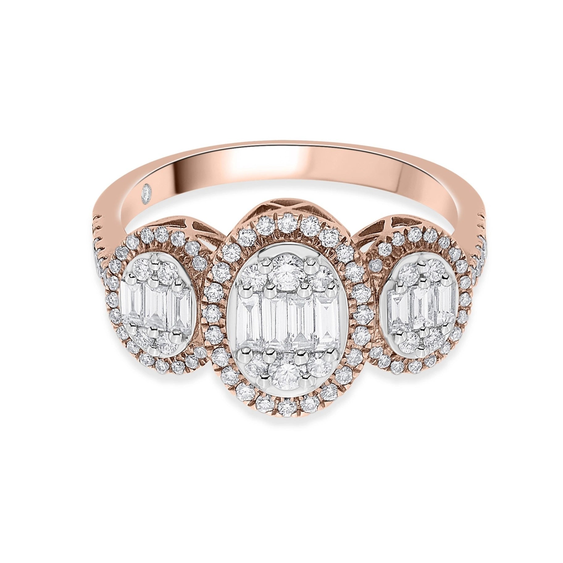 Trinity Baguette Triad Halo Ring