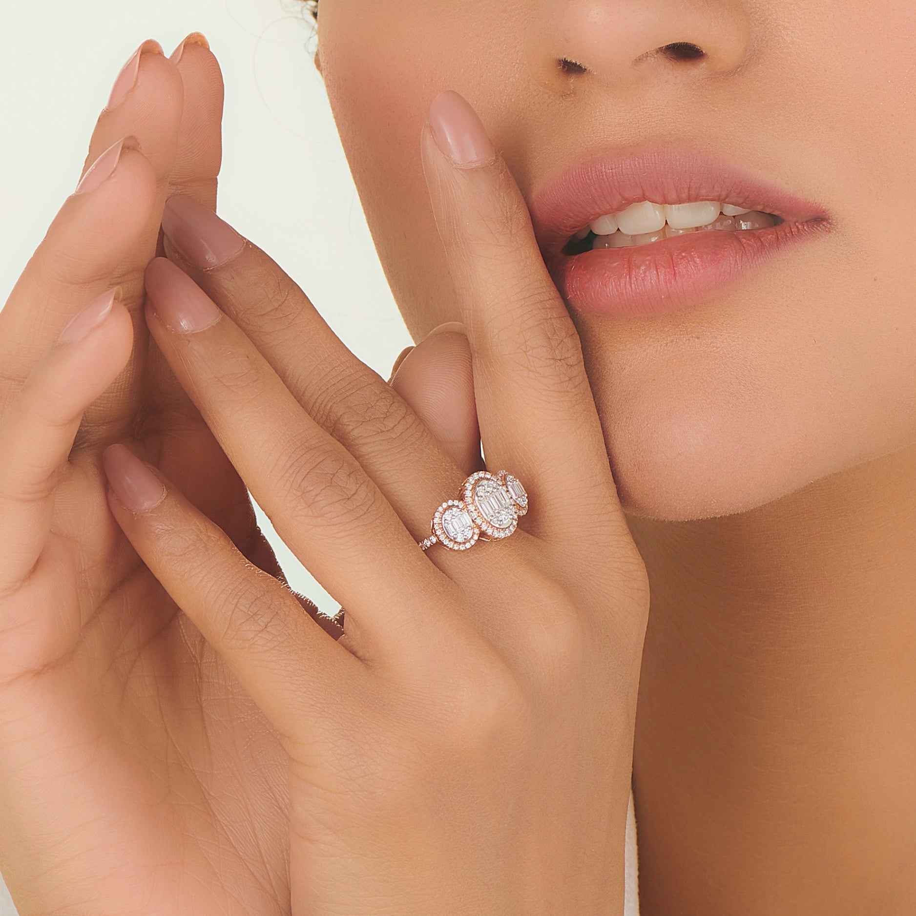 Trinity Baguette Triad Halo Ring
