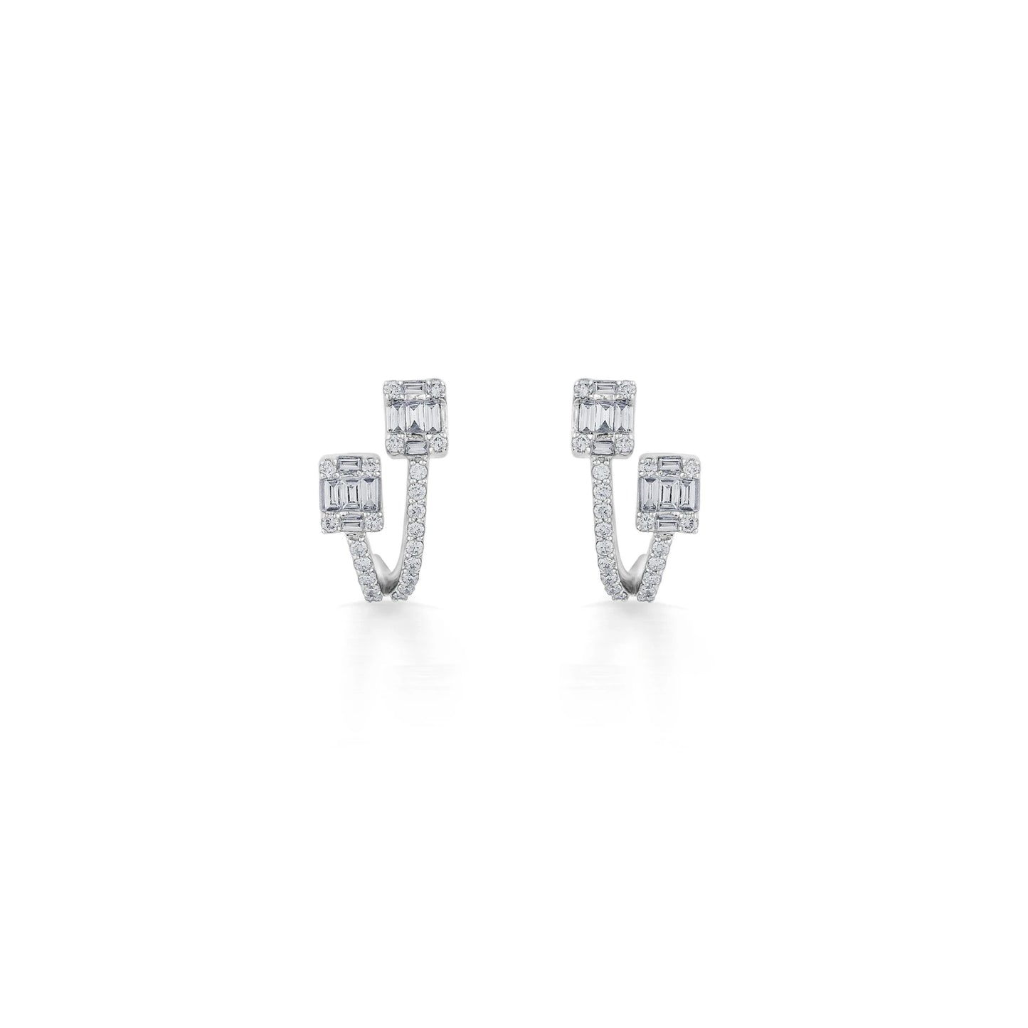 Classic Twin Radiance Baguette Curve Earrings - Zen Diamond India