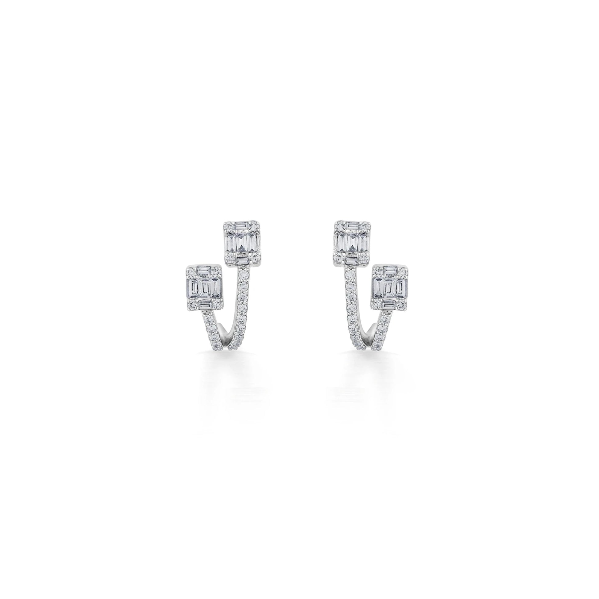 Classic Twin Radiance Baguette Curve Earrings - Zen Diamond India