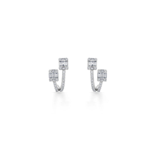 Classic Twin Radiance Baguette Curve Earrings - Zen Diamond India
