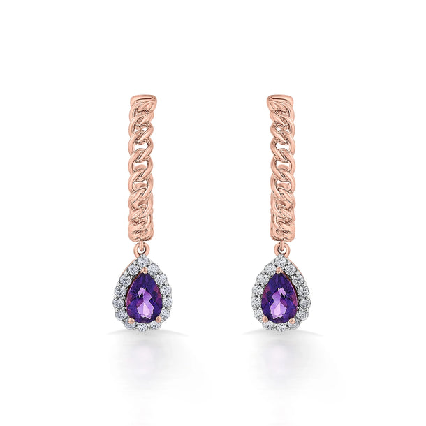 Color Pop Royal Amethyst Teardrop Chain Earrings - Zen Diamond India