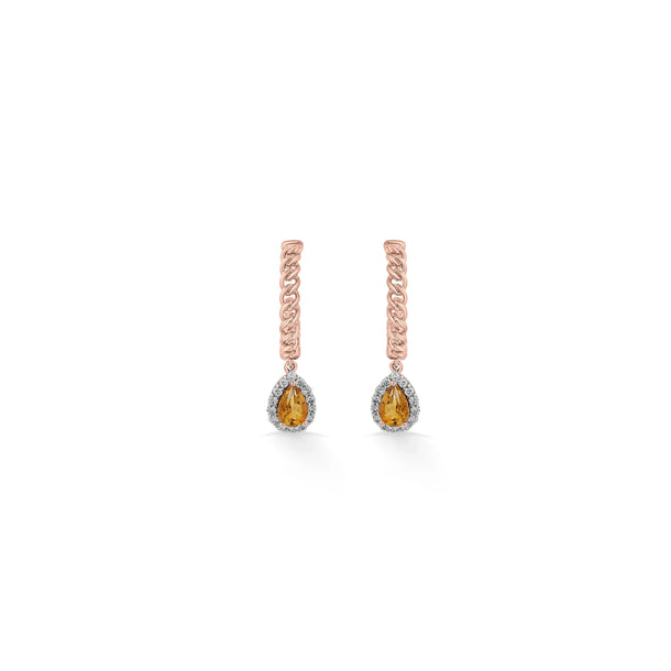 Color Pop Citrine Halo Drop Chain Earrings - Zen Diamond India