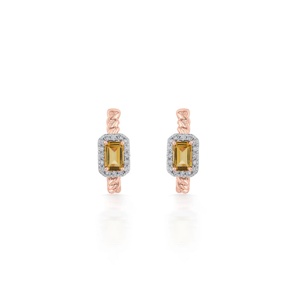 Color Pop Radiant Citrine Emerald - Cut Halo Earrings - Zen Diamond India