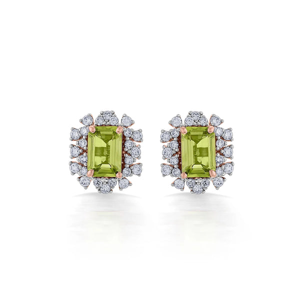 Color Pop Vibrant Peridot Halo Statement Earrings - Zen Diamond India