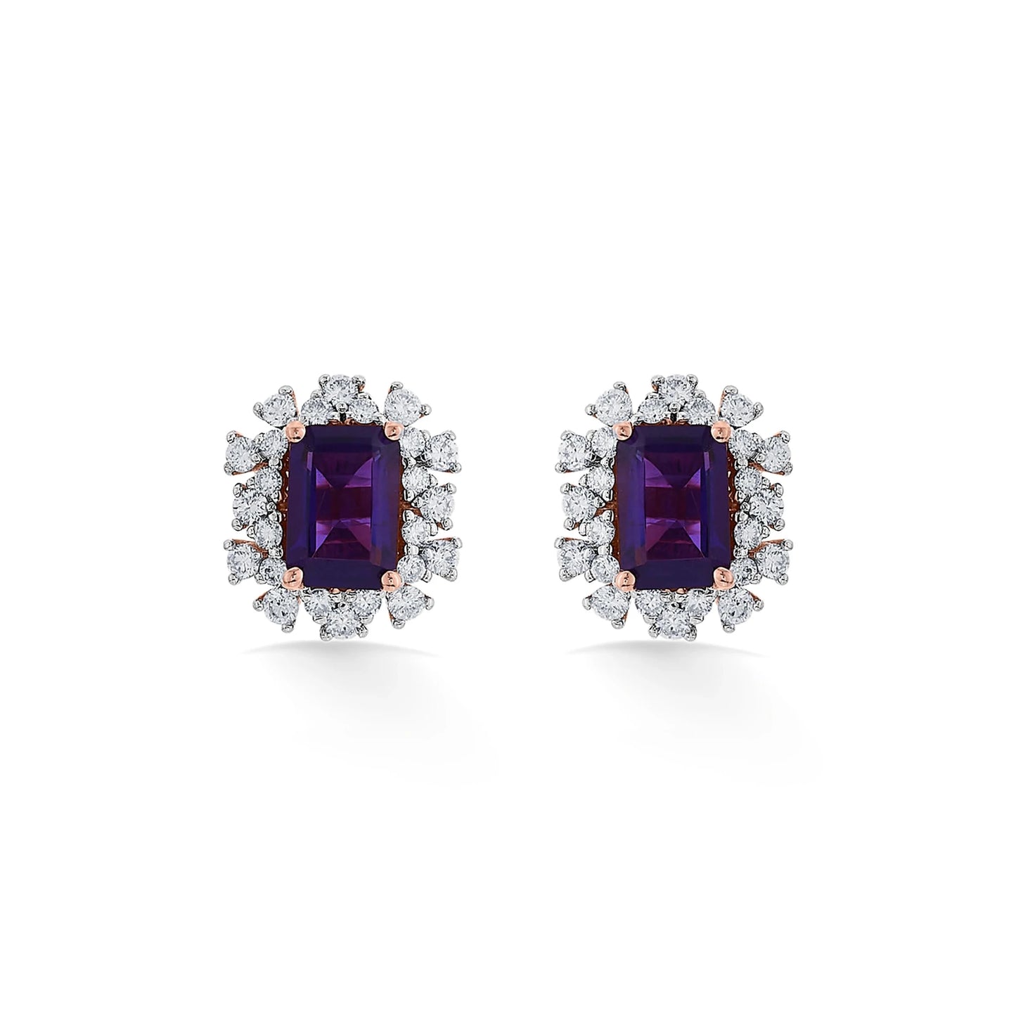 Color Pop Royal Amethyst Halo Statement Earrings - Zen Diamond India