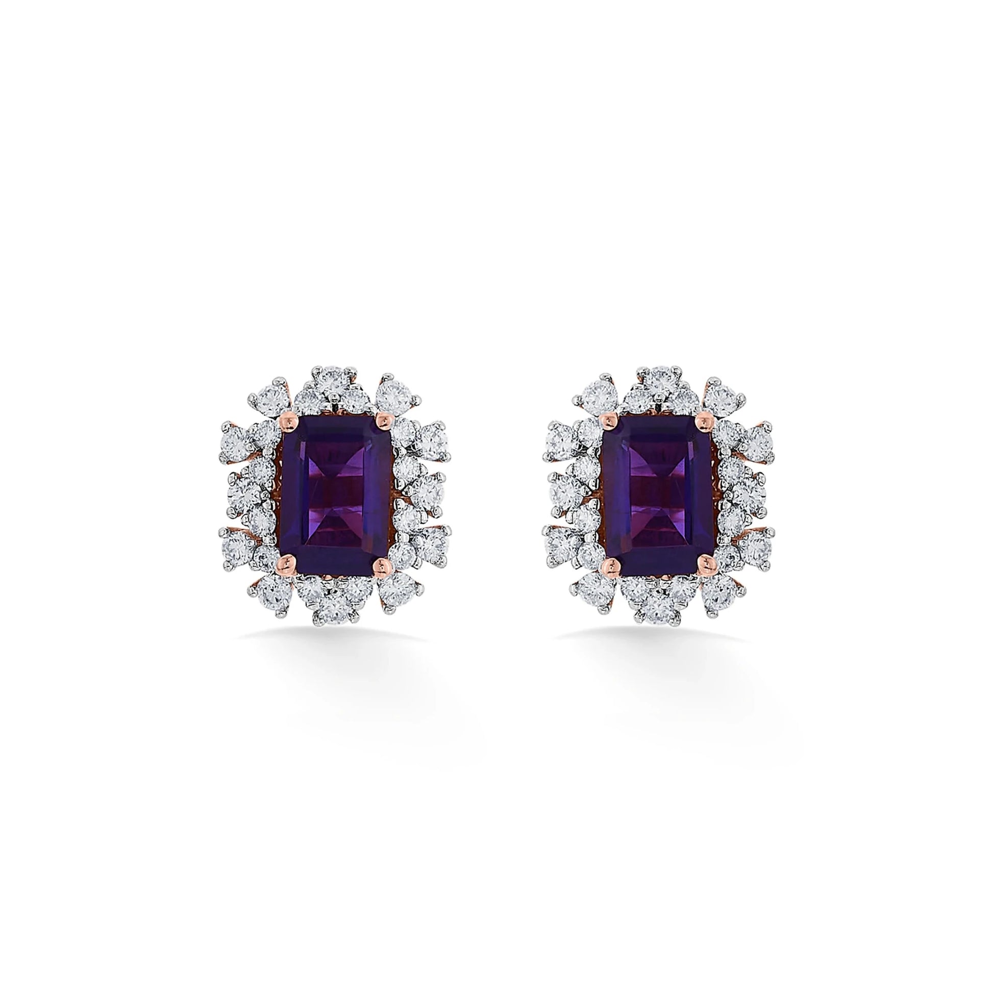 Color Pop Royal Amethyst Halo Statement Earrings - Zen Diamond India