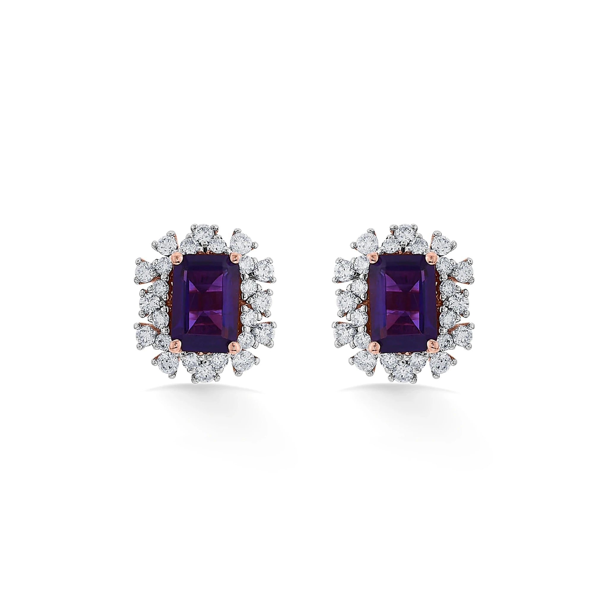 Color Pop Royal Amethyst Halo Statement Earrings - Zen Diamond India