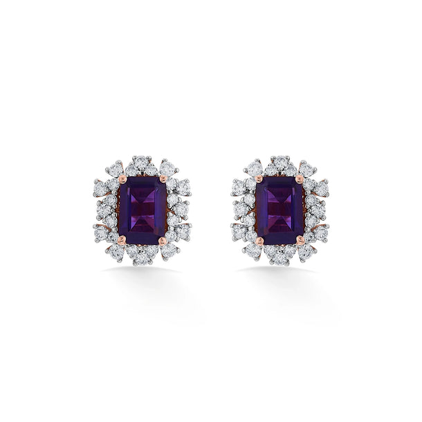 Color Pop Royal Amethyst Halo Statement Earrings - Zen Diamond India