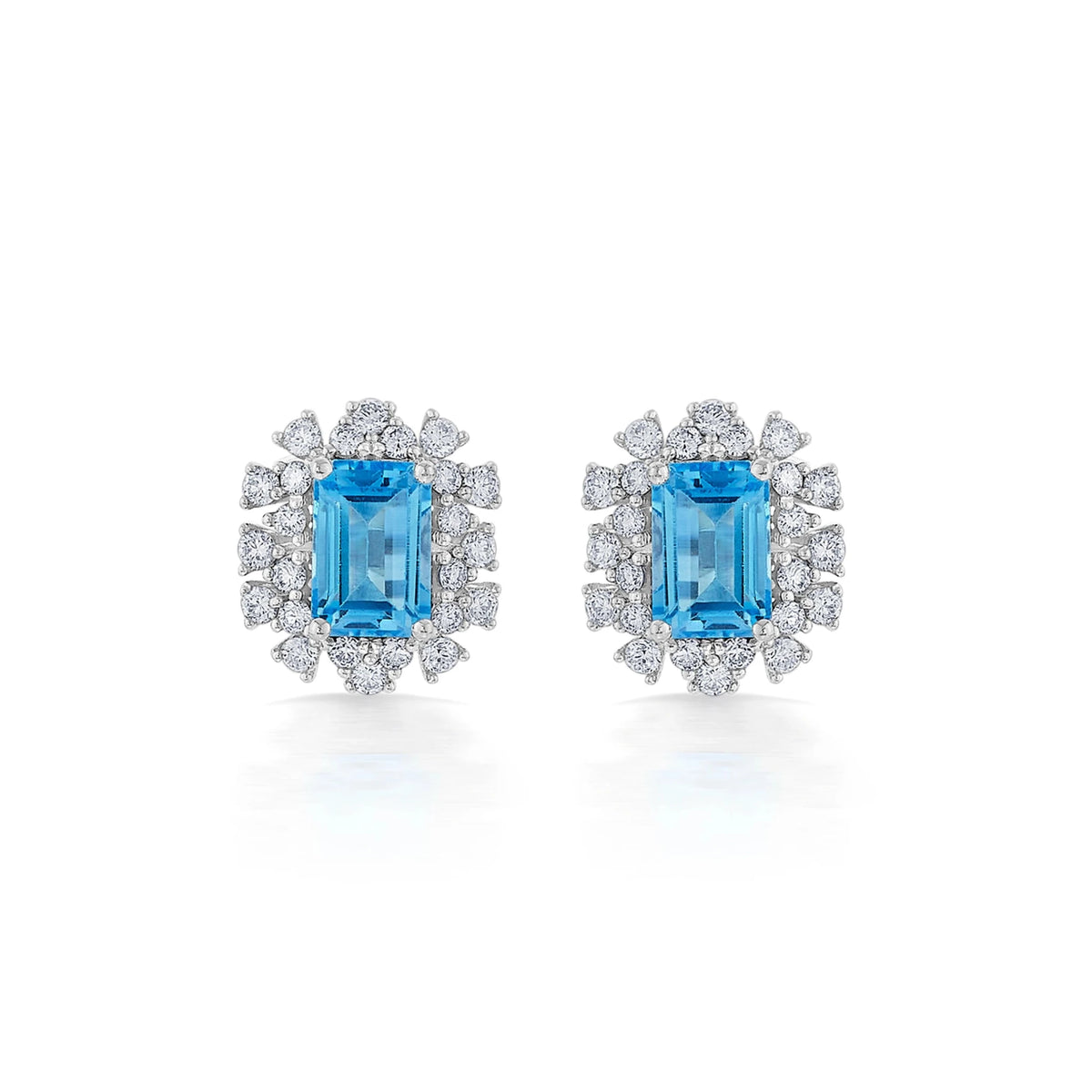Color Pop Radiant Blue Topaz Halo Statement Earrings - Zen Diamond India