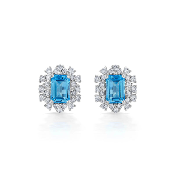 Color Pop Radiant Blue Topaz Halo Statement Earrings - Zen Diamond India