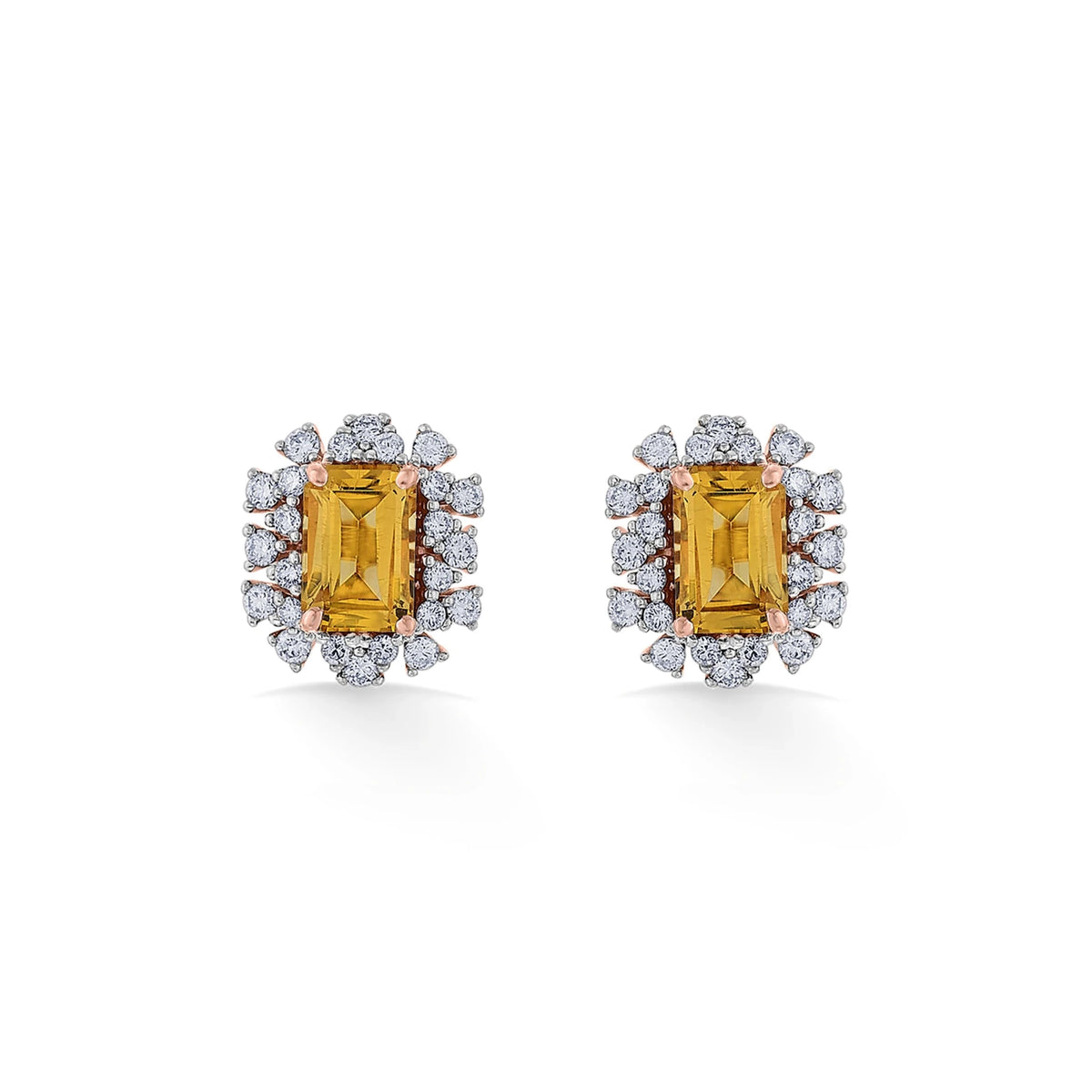 Color Pop Radiant Citrine Halo Stud Earrings - Zen Diamond India