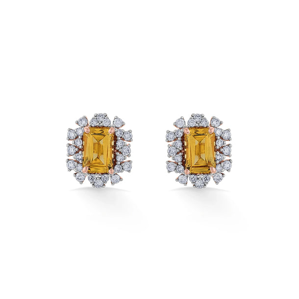 Color Pop Radiant Citrine Halo Stud Earrings - Zen Diamond India