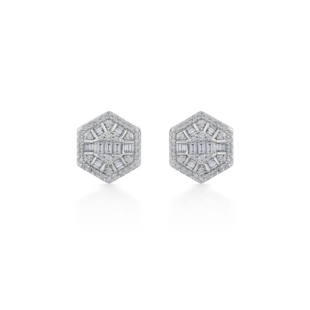 Classic Hexa Glow Diamond Stud Earrings - Zen Diamond India