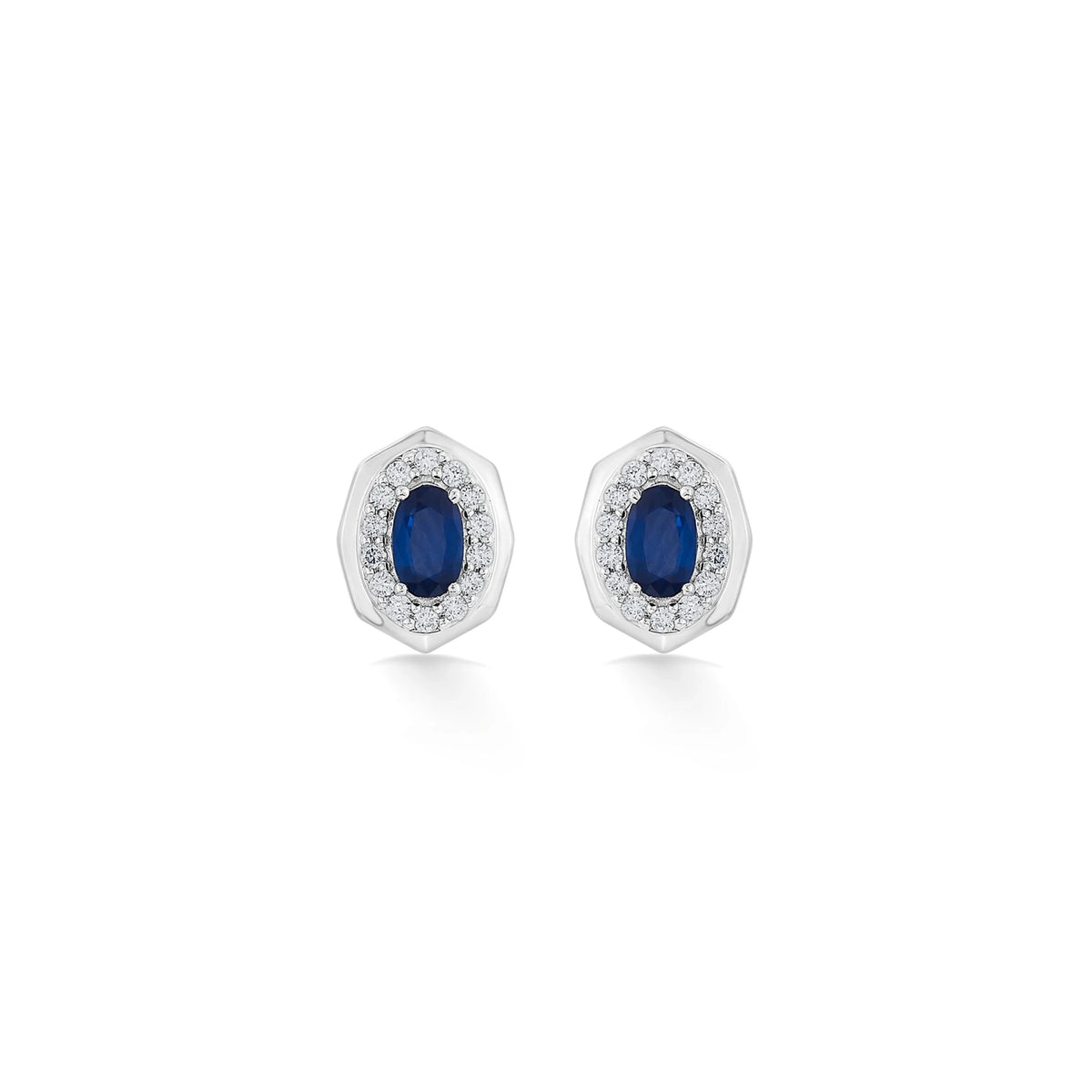 Toren Sapphire Halo Hex Studs - Zen Diamond India