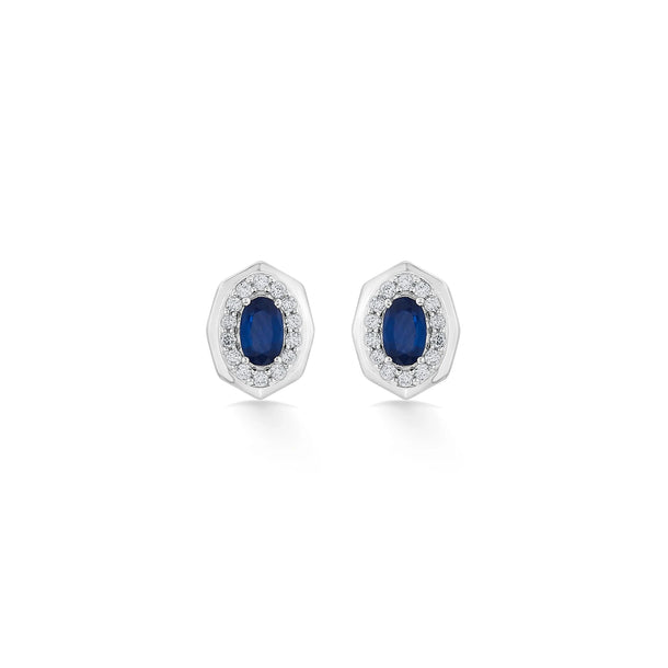Toren Sapphire Halo Hex Studs - Zen Diamond India