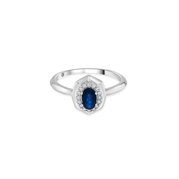 Toren Sapphire Shield Halo Ring - Zen Diamond India