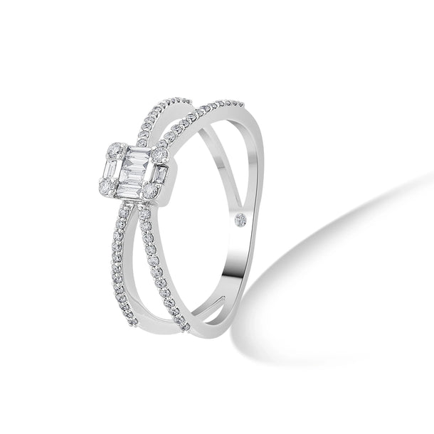Classic Radiant Baguette Halo Twist Ring - Zen Diamond India