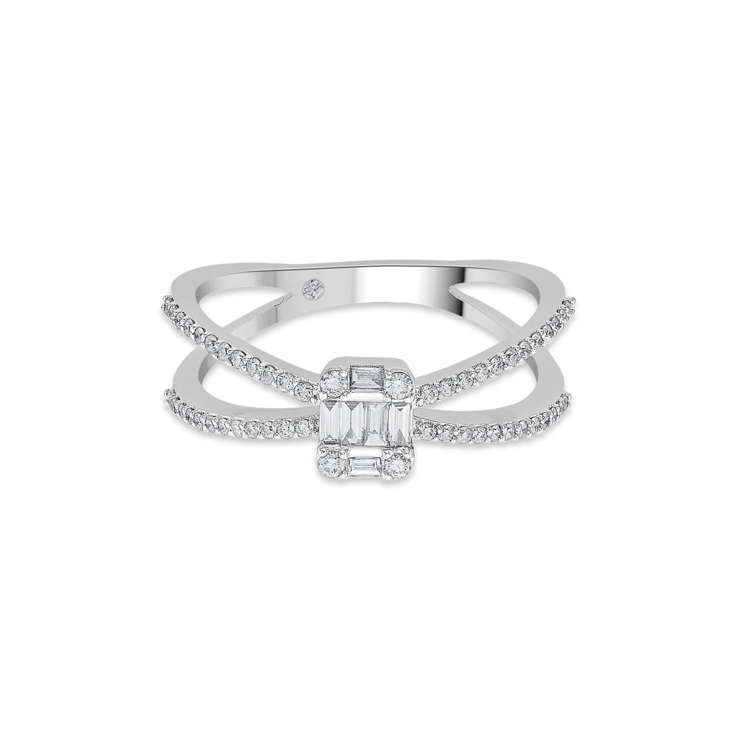 Classic Radiant Baguette Halo Twist Ring - Zen Diamond India