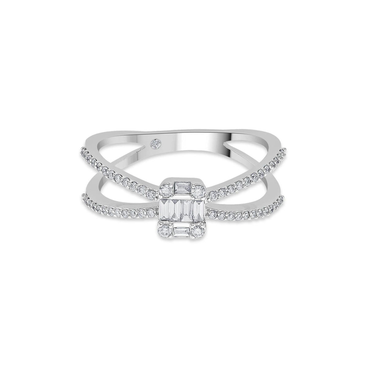 Classic Radiant Baguette Halo Twist Ring - Zen Diamond India