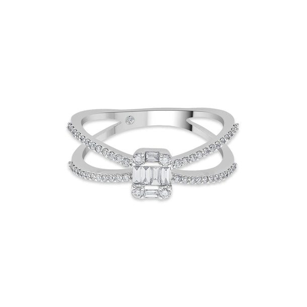 Classic Radiant Baguette Halo Twist Ring - Zen Diamond India