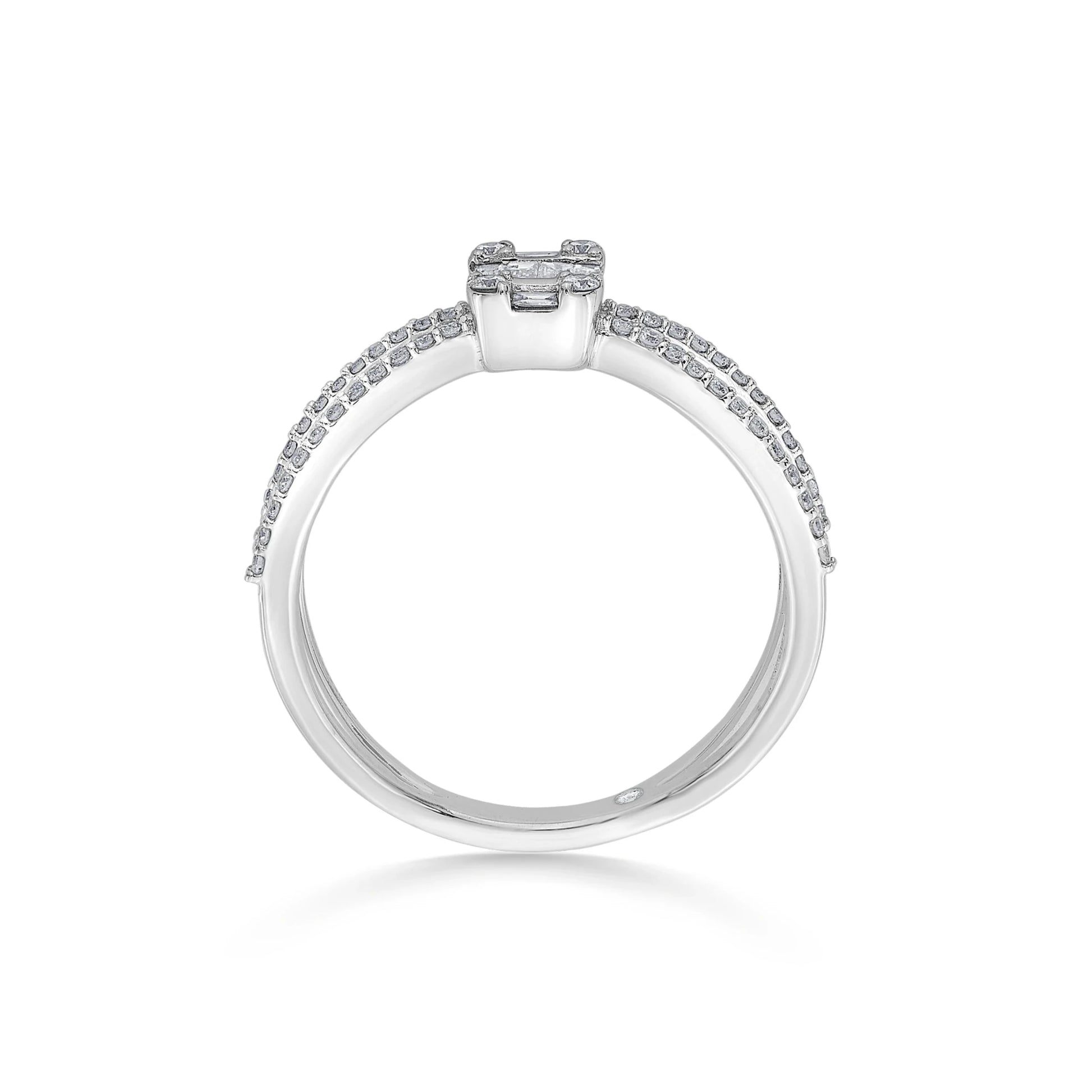Classic Radiant Baguette Halo Twist Ring - Zen Diamond India